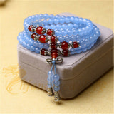 Mala Tibétain Apaisement et Stabilité (Calcédoine Bleue/Agate Rouge)