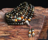 Mala Tibétain Bouclier de Protection (Obsidienne/Œil de Tigre)