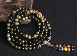 Mala Tibétain Bouclier de Protection (Obsidienne/Œil de Tigre)