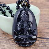 Pendentif Bouddha Signe du Singe/Chèvre (Obsidienne)