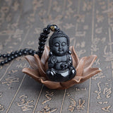 Pendentif Bouddha Abhaya Mudra (Obsidienne)