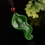Pendentif Bouddha Feuille de Lotus (Jade Vert)