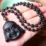 Pendentif Bouddha Rieur Tête (Obsidienne)