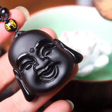 Pendentif Bouddha Rieur Tête (Obsidienne)