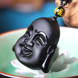 Pendentif Bouddha Rieur Tête (Obsidienne)