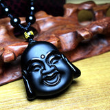 Pendentif Bouddha Rieur Tête (Obsidienne)