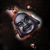 Pendentif Bouddha Rieur Tête (Obsidienne)
