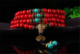 Mala Tibétain Assurance et Epanouissement (Jaspe Rouge/Turquoise)