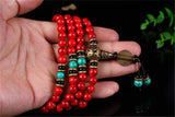 Mala Tibétain Assurance et Epanouissement (Jaspe Rouge/Turquoise)