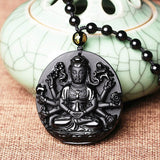 Pendentif Bouddha Guanyin aux Mille Mains (Obsidienne)