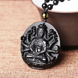 Pendentif Bouddha Guanyin aux Mille Mains (Obsidienne)