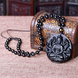 Pendentif Bouddha Guanyin aux Mille Mains (Obsidienne)