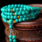 Mala Bouddhiste Anti-Ondes Négatives (Turquoise/Oeil de Tigre)