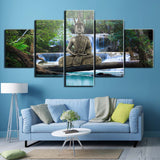 Tableau Bouddha Jardin et Cascade