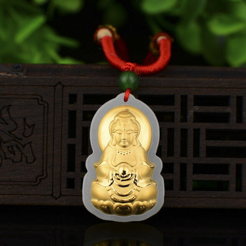 Pendentif Bouddha Siddhartha Gautama (Jade et Or 999)