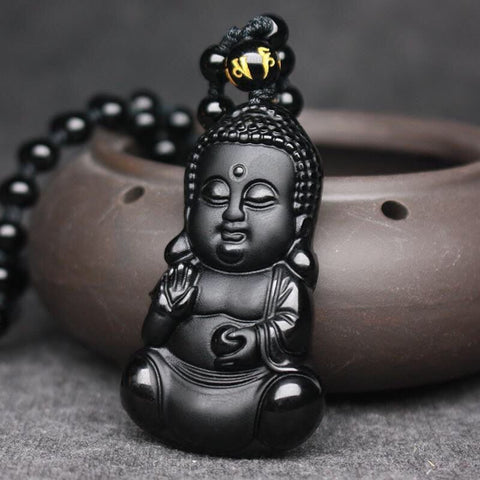 Pendentif Bouddha Abhaya Mudra (Obsidienne)