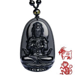 Pendentif Bouddha Signe du Singe/Chèvre (Obsidienne)