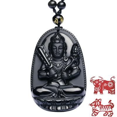 Pendentif Bouddha Signe du Boeuf/Tigre (Obsidienne)
