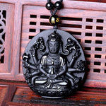 Pendentif Bouddha Guanyin aux Mille Mains (Obsidienne)
